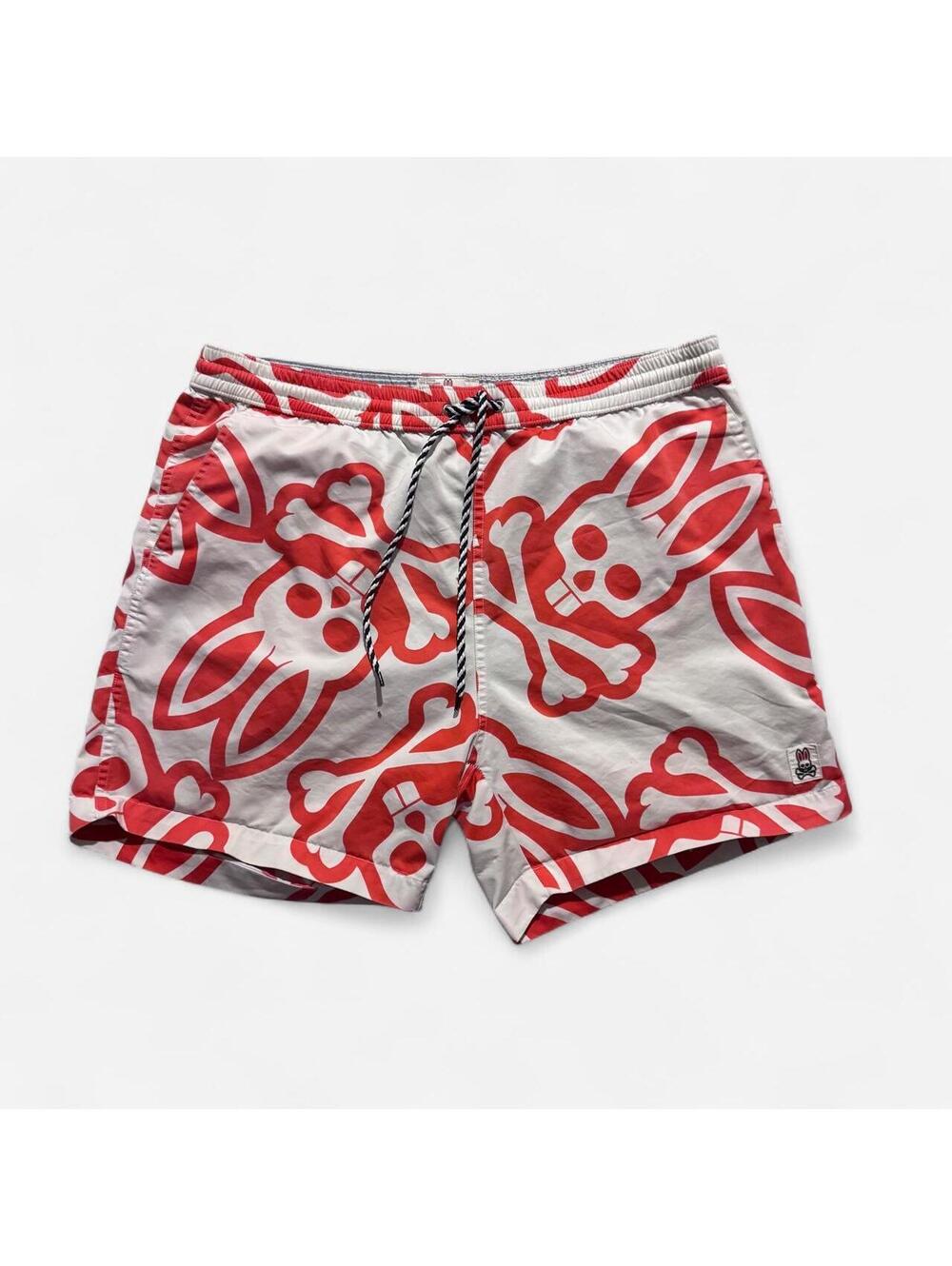 Psycho Bunny red skull and bone print swim shorts size S